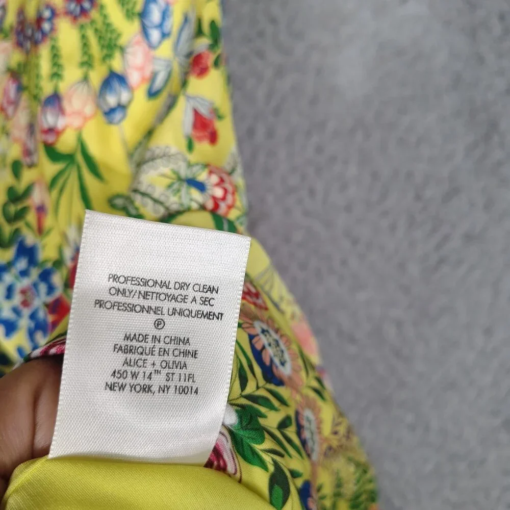 Alice + Olivia Maxi Dress Women 10 Yellow Multi Floral Side Slit Spaghetti Strap - Picture 5 of 14